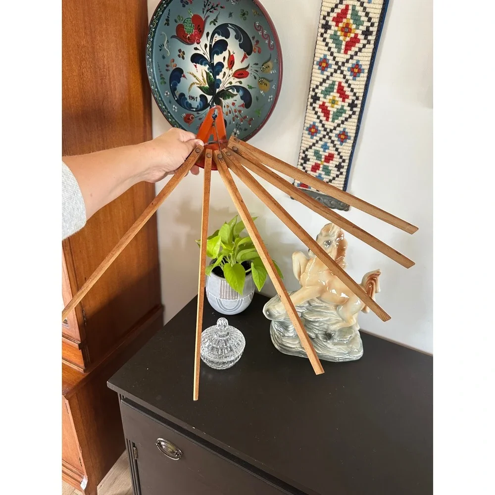 Vintage Wall Mount Wooden Drying Rack 5 Arm Folding Laundry Clothes Towel Hanger